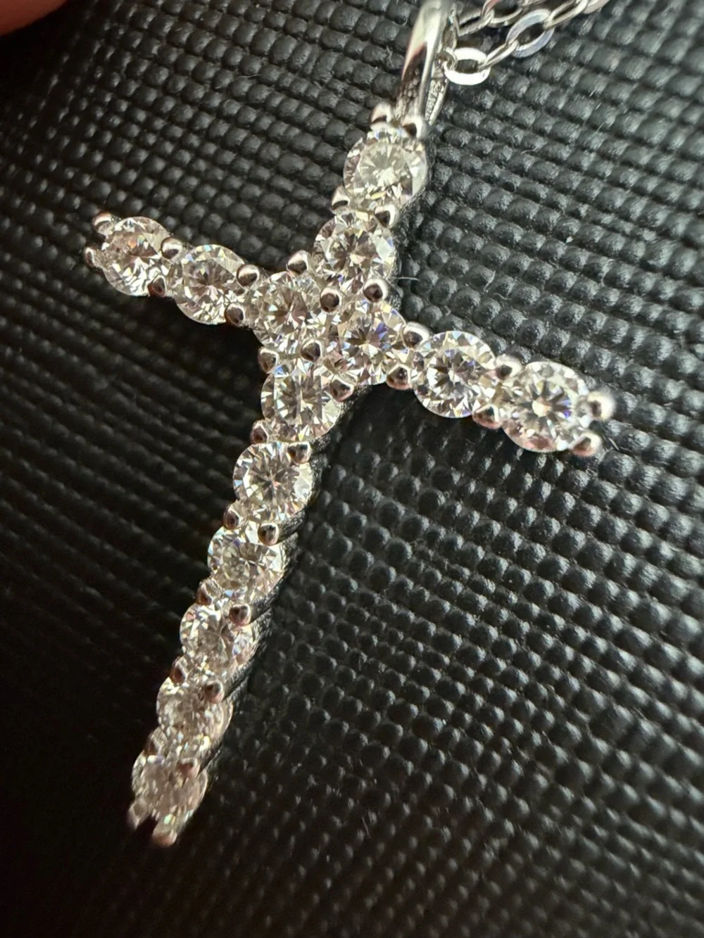 Moissanite (S925) Solid Silver Cross Pendant Necklace - Clear Sparkle